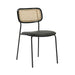 Downey - Modern Rattan Back Dining Chair With Faux Leather Seat And Metal Frame - Black