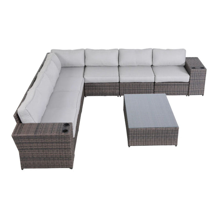 Outdoor Wicker Sectional With Weather Resistant Cushions And Table