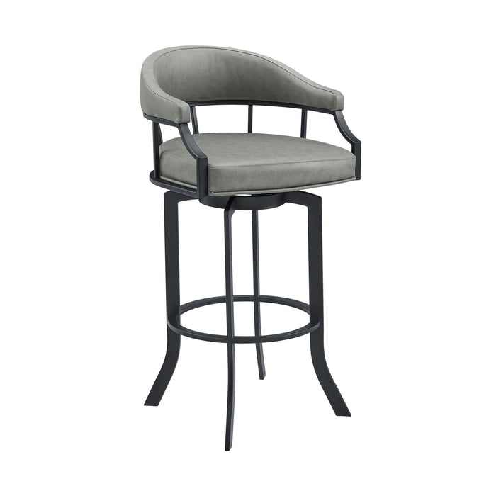 Edy - Swivel 30" Black Finish And Faux Leather Bar Stool - Gray