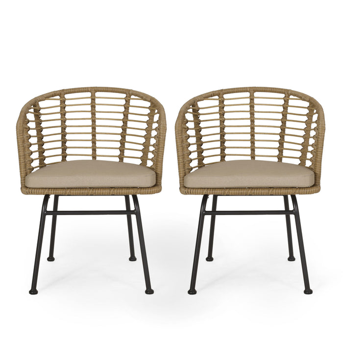 Randy - Modern Wicker Chair With Water Resistant Cushions - Brown / Beige