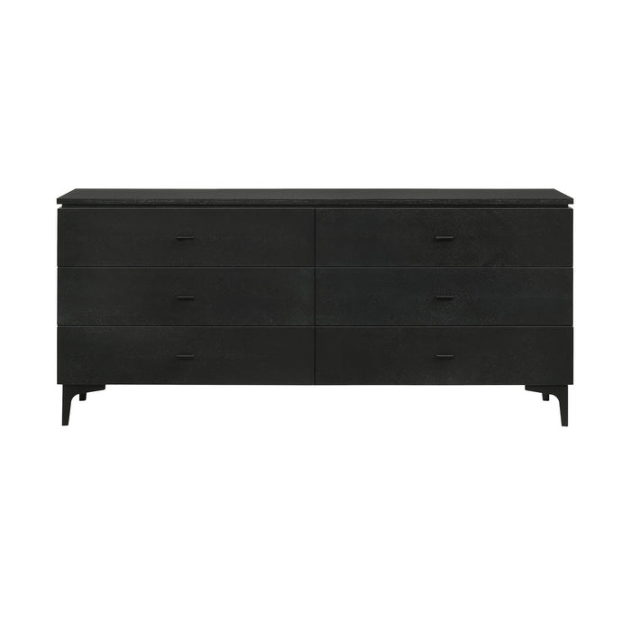 Legend - 6 Drawer Dresser With Metal Legs - Black Glaze Ash