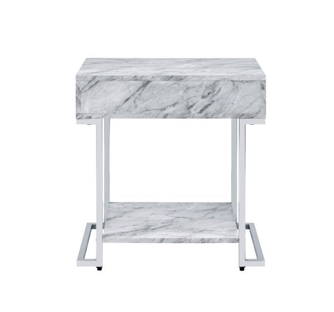 Wither - Accent Table - White Printed Faux Marble & Chrome