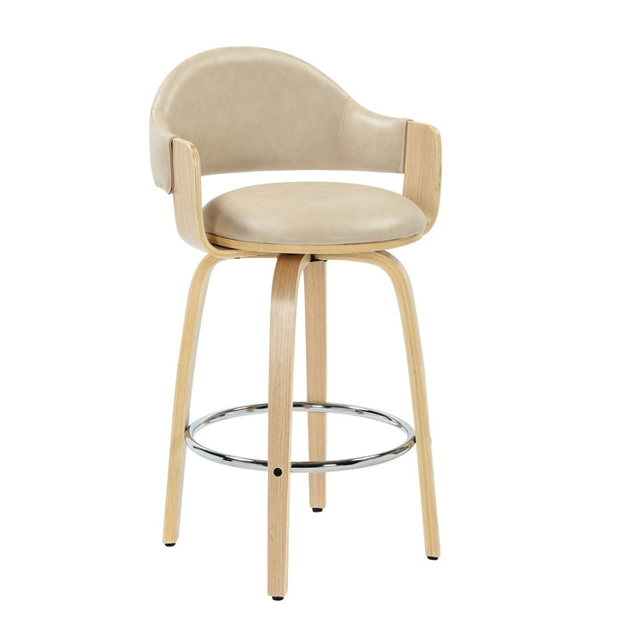 Daxton - Swivel Bar Height Round Back Wood Bar Stool With Faux Leather Seat