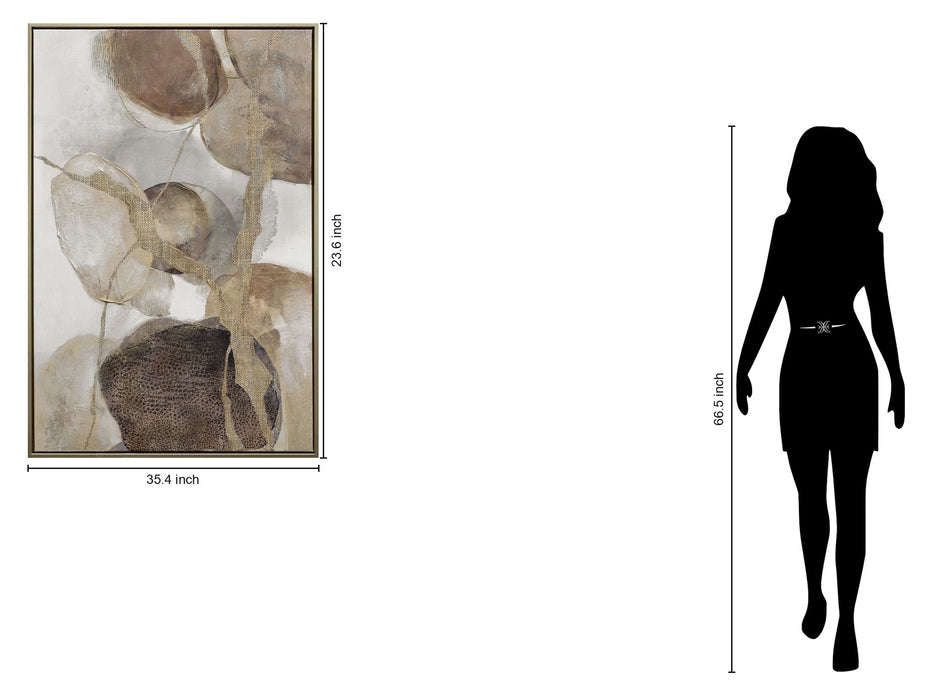 "Ethereal Whispers II" Hand-Embellished Canvas In Frame - Beige / Brown / Gold