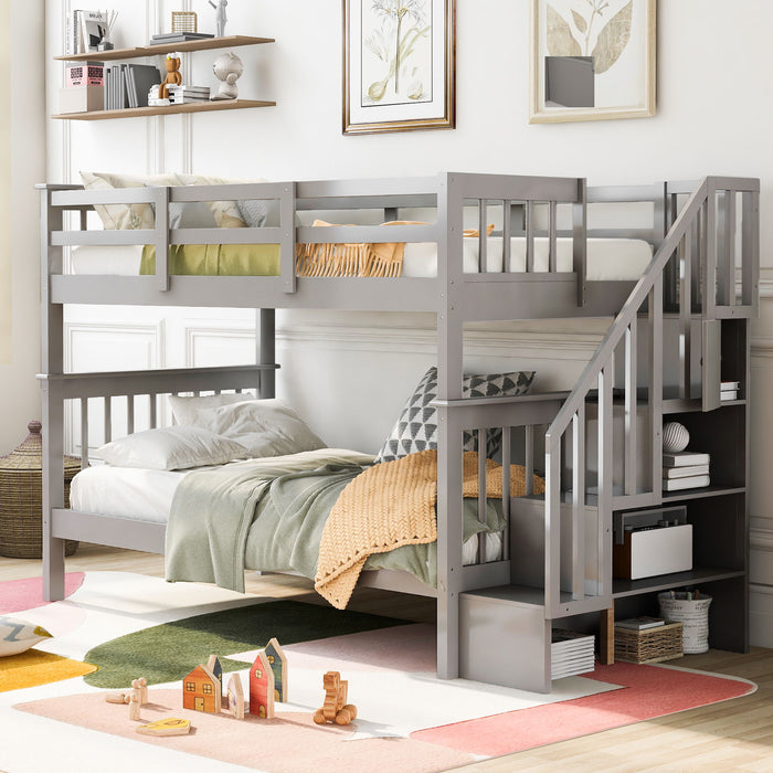 Stairway Bunk Bed With Storage And Guard Rail For Bedroom