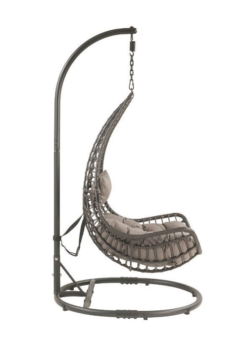 Uzae - Hanging Chair - Gray Fabric & Charcoal Wicker