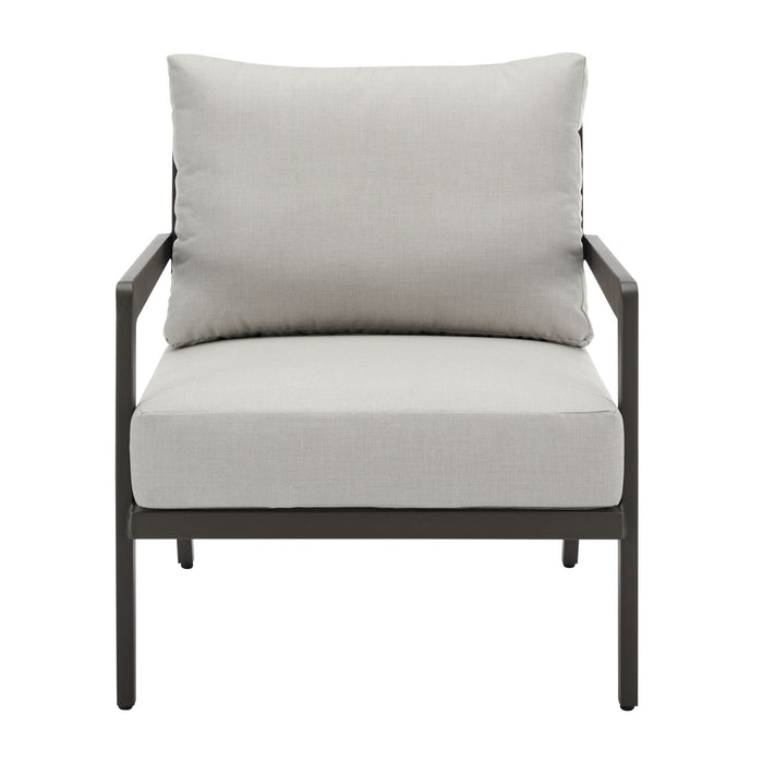 Avila - Outdoor Club Chair With Woven Rattan Back Aluminum Frame And Cushions - Dark Bronze / Silver Ash