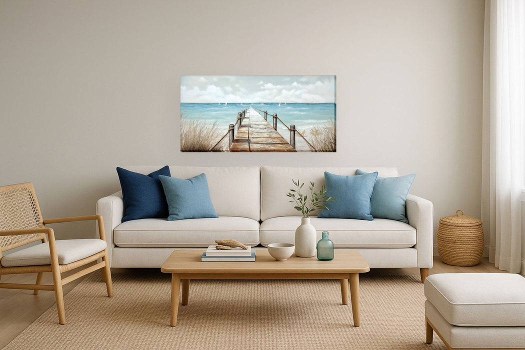 Seaside Serenity Pier - 28" x 55" Framed Wall Art
