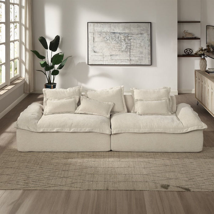 Jesse - Oversized Sofa With 6 Pillows - Beige Linen