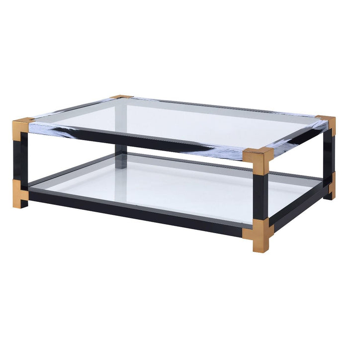 Lafty - Coffee Table - Clear Glass & White Brushed