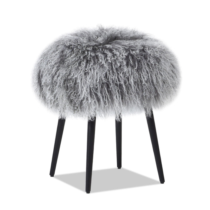 Alberta Mongolian Sheepskin Round Ottoman - Thumbnail 2