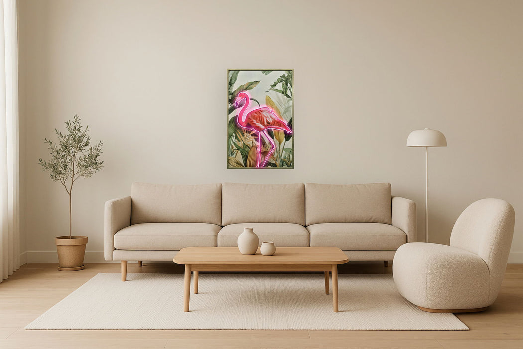 Electric Flamingo Oasis - 33" x 48" Framed Wall Art