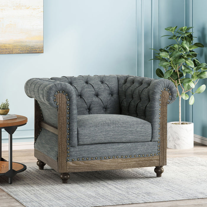 Fabric Upholstered Club Chair With Scrolled Tuxedo Arms - Charcoal