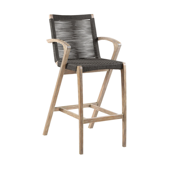 Brielle - Outdoor Light Eucalyptus Wood And Charcoal Rope Bar Height Stool Set