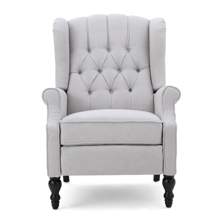 Tufted Arm Chair Recliner With Wingback Style, Pushback Mechanism - Light Gray