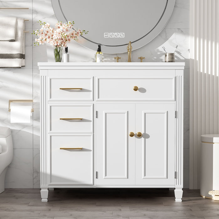 Modern Bathroom Vanity With Ceramic Sink, Freestanding, One Tip Out Drawer, 3 Side Drawers, Adjustable Shelf