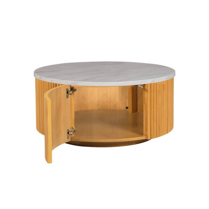 Round Coffee Table With Storage - Natural / White