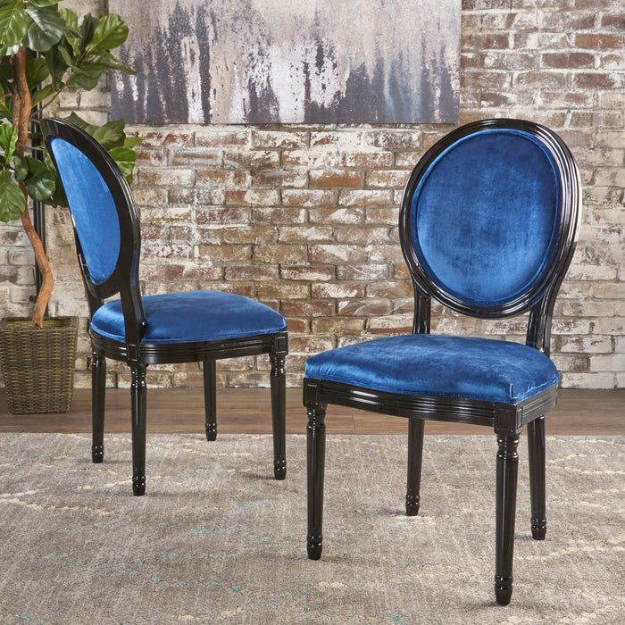 French Country Inspired Dining Chair With Iconic Round Backrest - Navy Blue