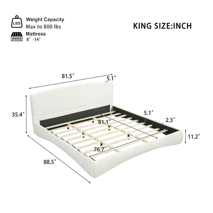 King Curved Upholstered Bed With Smart Ambient Lighting - Cream