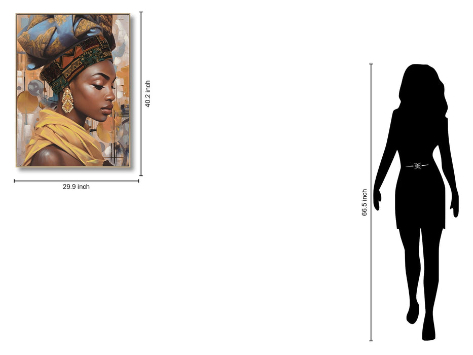 Hand Painted Framed Textured Canvas - Woman Of Gold - Yellow