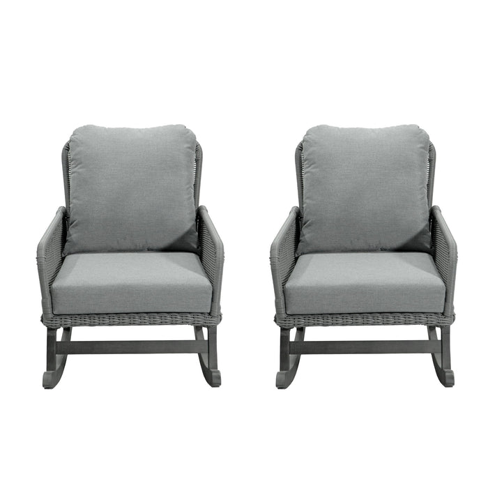 Contemporary Minimalist Wicker Rocking Chair With Soft Cushions And Durable Wooden Frame