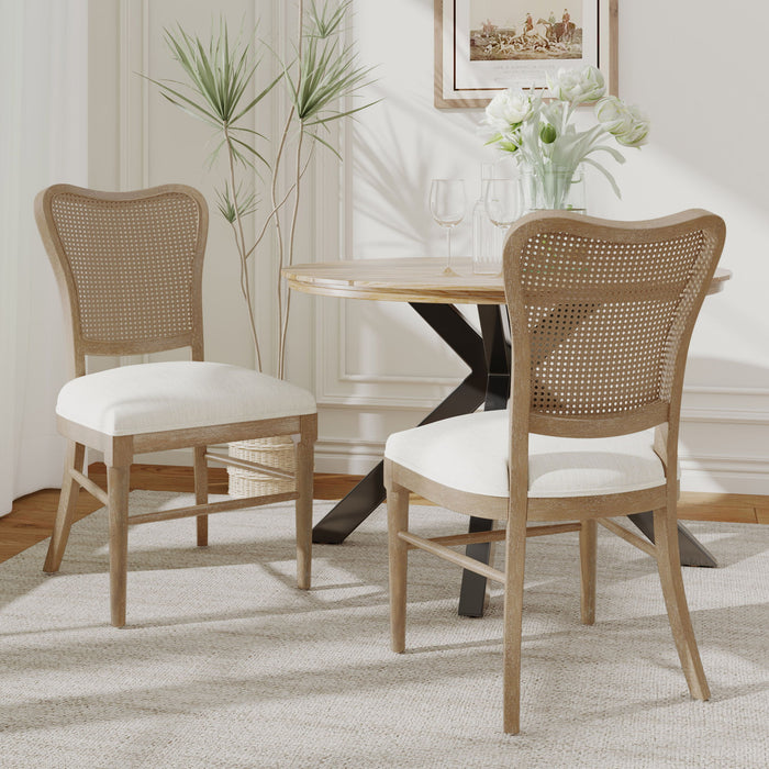 Classic Retro Dining Chair (Set of 2) With Rattan Backrest - Dark Brown / Beige