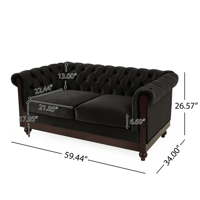 Chesterfield Loveseat Sofa, 2 Person Rolled Arm Upholstered Couch