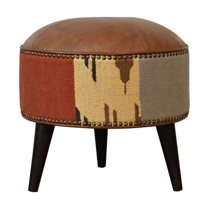Durrie Leather Mixed Footstool - Thumbnail 4