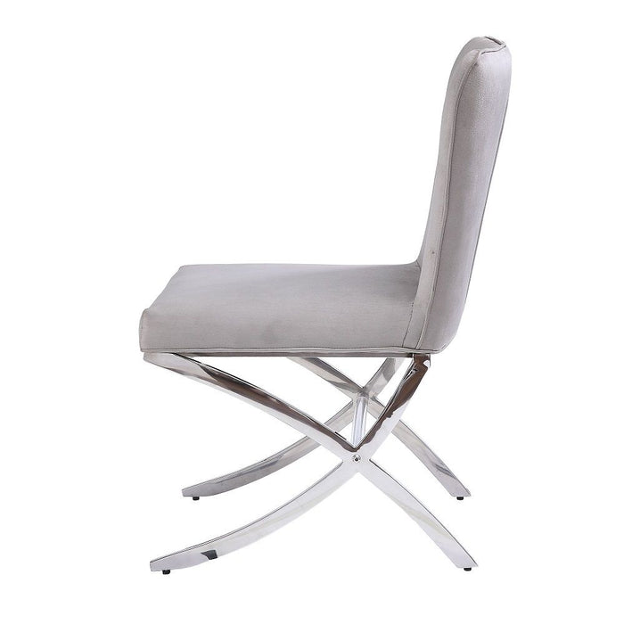 Daire - Side Chair Set of 2) - Light Gray Velvet & Chrome