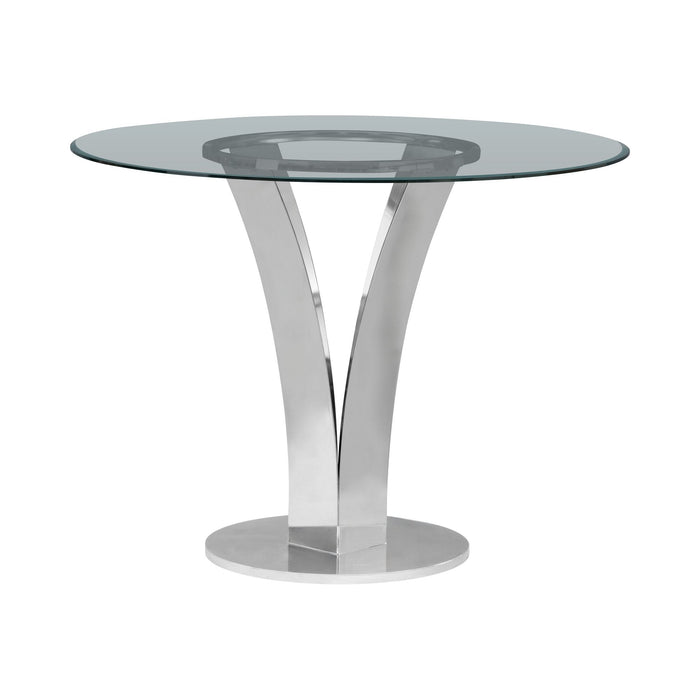 Celina - Modern Contemporary Round Tempered Glass 48" Pedestal Base Dining Table Seats Up To 4 - Shiny Nickel