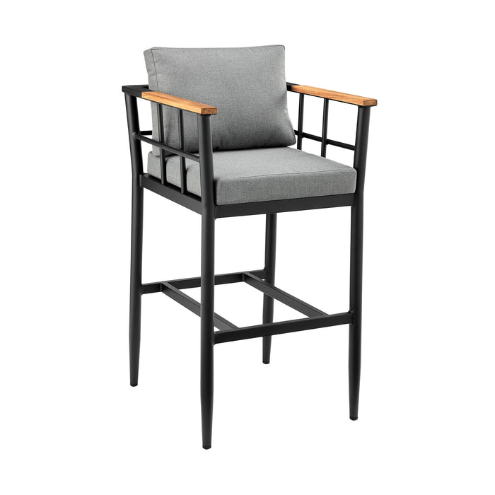 Orlando - Outdoor Patio 5-Piece Bar Table Set In Aluminum With Gray Cushions