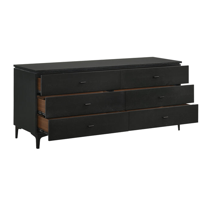 Legend - 6 Drawer Dresser With Metal Legs - Black Glaze Ash