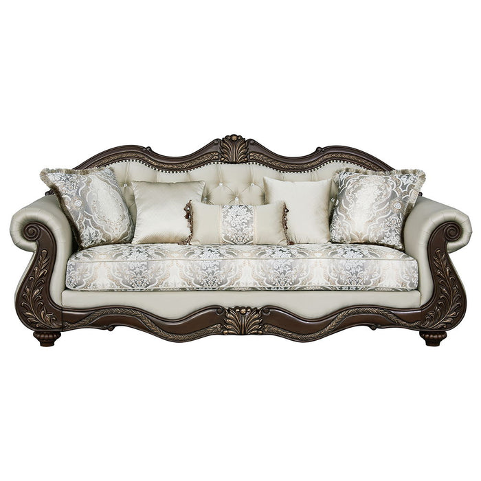 Pierce - Sofa With 5 Pillows - Beige Fabric & Cherry