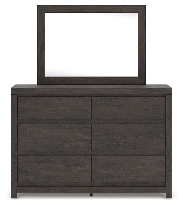 Fraluna - 3 Pc. - Queen Panel Storage Bed, Dresser And Mirror - Charcoal