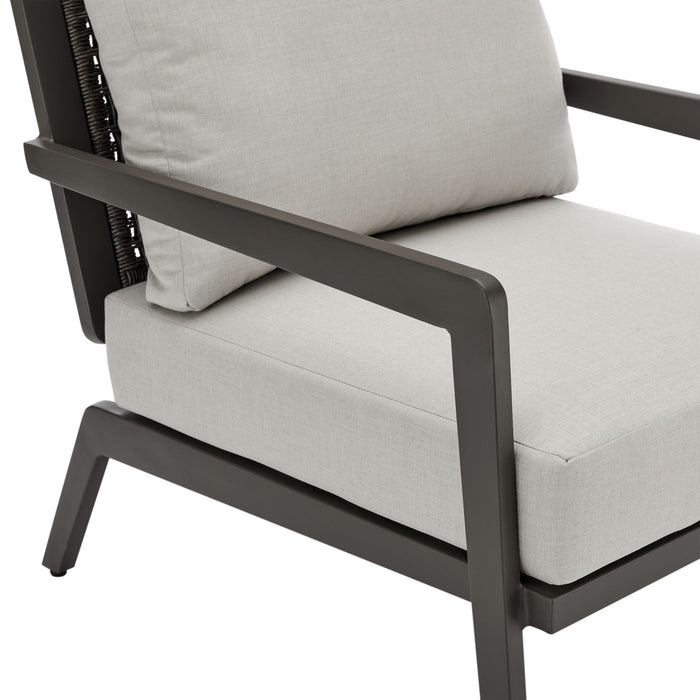 Avila - Outdoor Club Chair With Woven Rattan Back Aluminum Frame And Cushions - Dark Bronze / Silver Ash