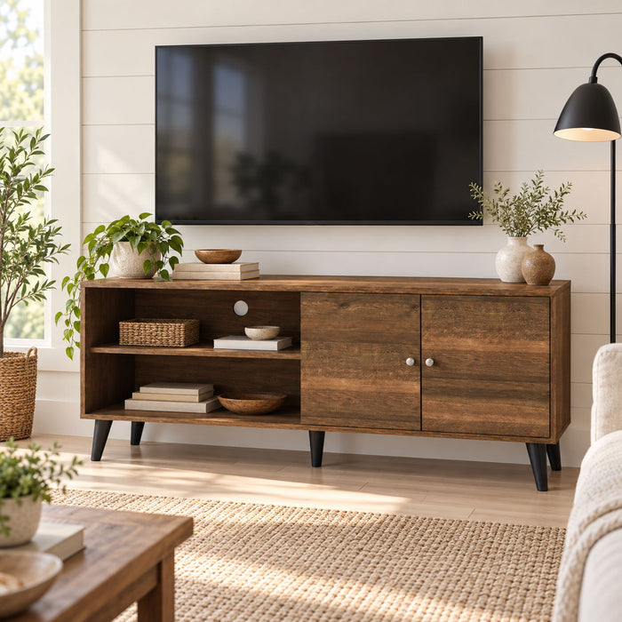 Amidon - TV Stand, With 2 Storage Shelves And 1 Cabinet