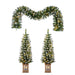 Artificial Christmas 3 Piece Set Wreath And 2 Entrance Trees With LED Lights - White / Green
