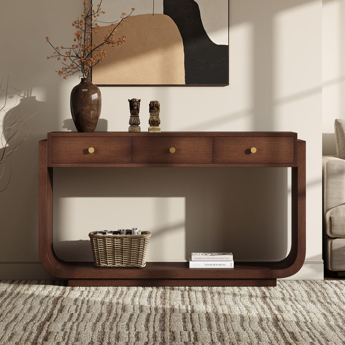 Console Table With 3 Drawers, Display Shelf