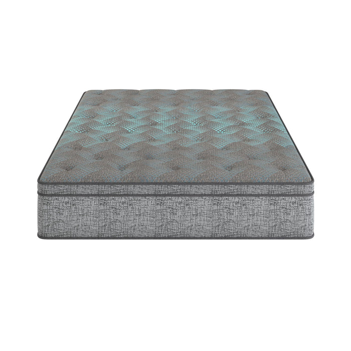 Comfort Care - 10" Twin Extra Long, Hybrid Euro Top Mattress Plush Comfort - Gray / Blue