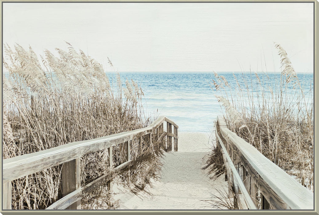 Hand Painted Textured Canvas In Frame 47x32 - Beige