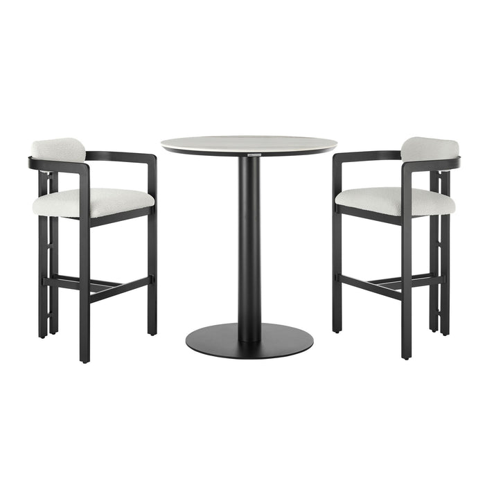 Jazmin - 3-Piece Outdoor Bar Height Bistro Dining Set - White / Black