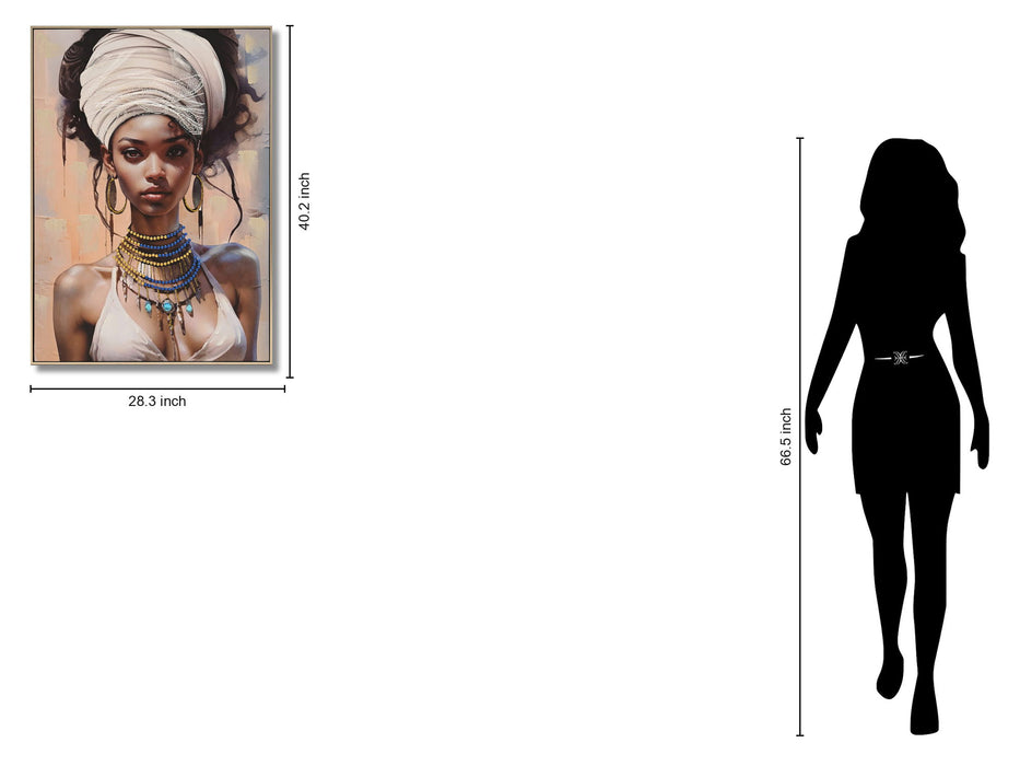 Hand Painted Framed Textured Canvas - Dazzled Woman - Beige