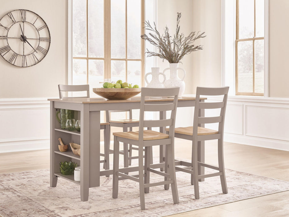 Harperfeld - 5 Pc. - Dining Table And 4 Barstools - Natural / Gray