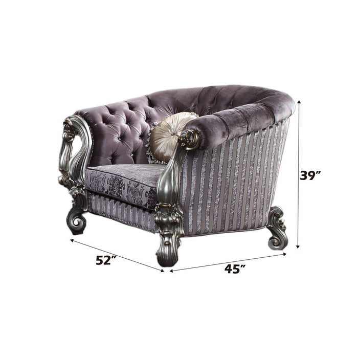 Versailles - Chair With 2 Pillows - Velvet & Antique Platinum