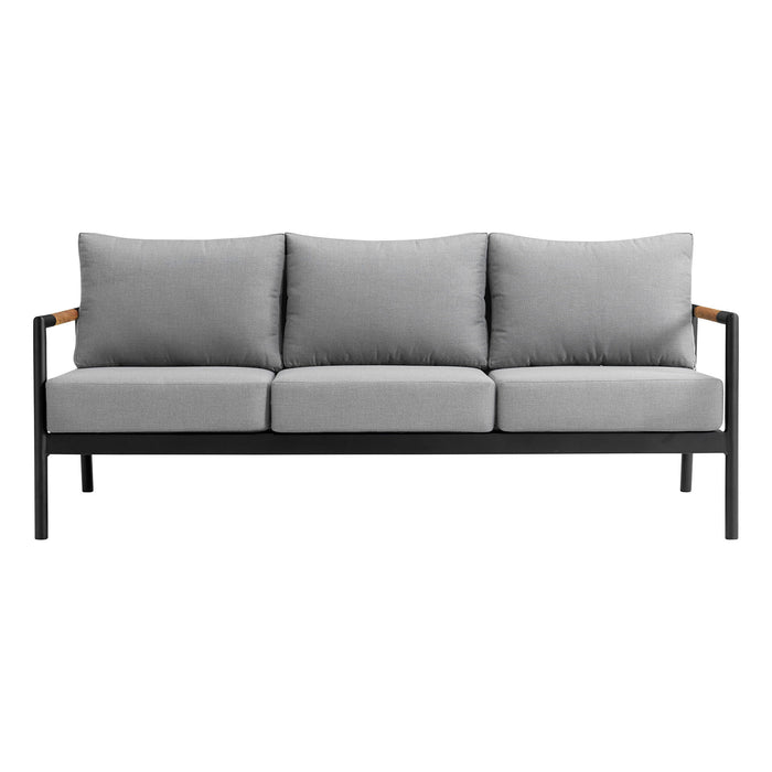 Crown - Aluminum And Teak Wood Outdoor Sofa - Black / Dark Gray