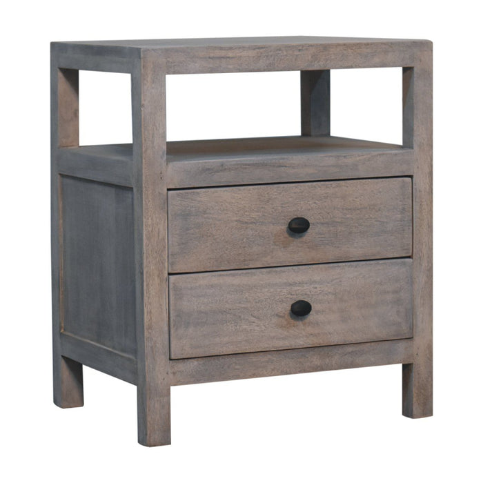 Acid - 2 Drawer Open Bedside Table - Gray Ash