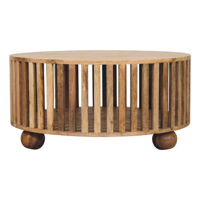 Slatted Round Coffee Table - Beige
