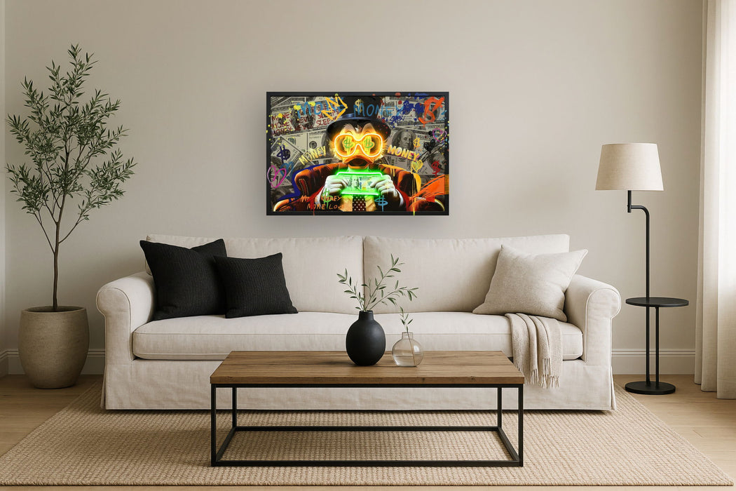 Neon Fortune Fowl - 25" x 37" Framed Wall Art