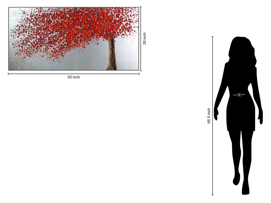 Hand Painted Textured Canvas With Foil In Frame Tree In Red - Red