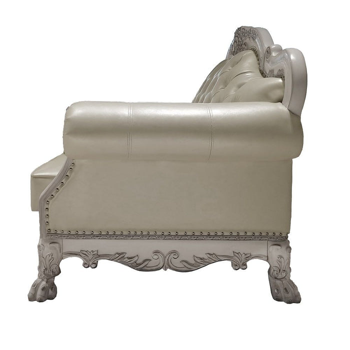 Dresden - Loveseat With 3 Pillows - Synthetic Leather & Bone White